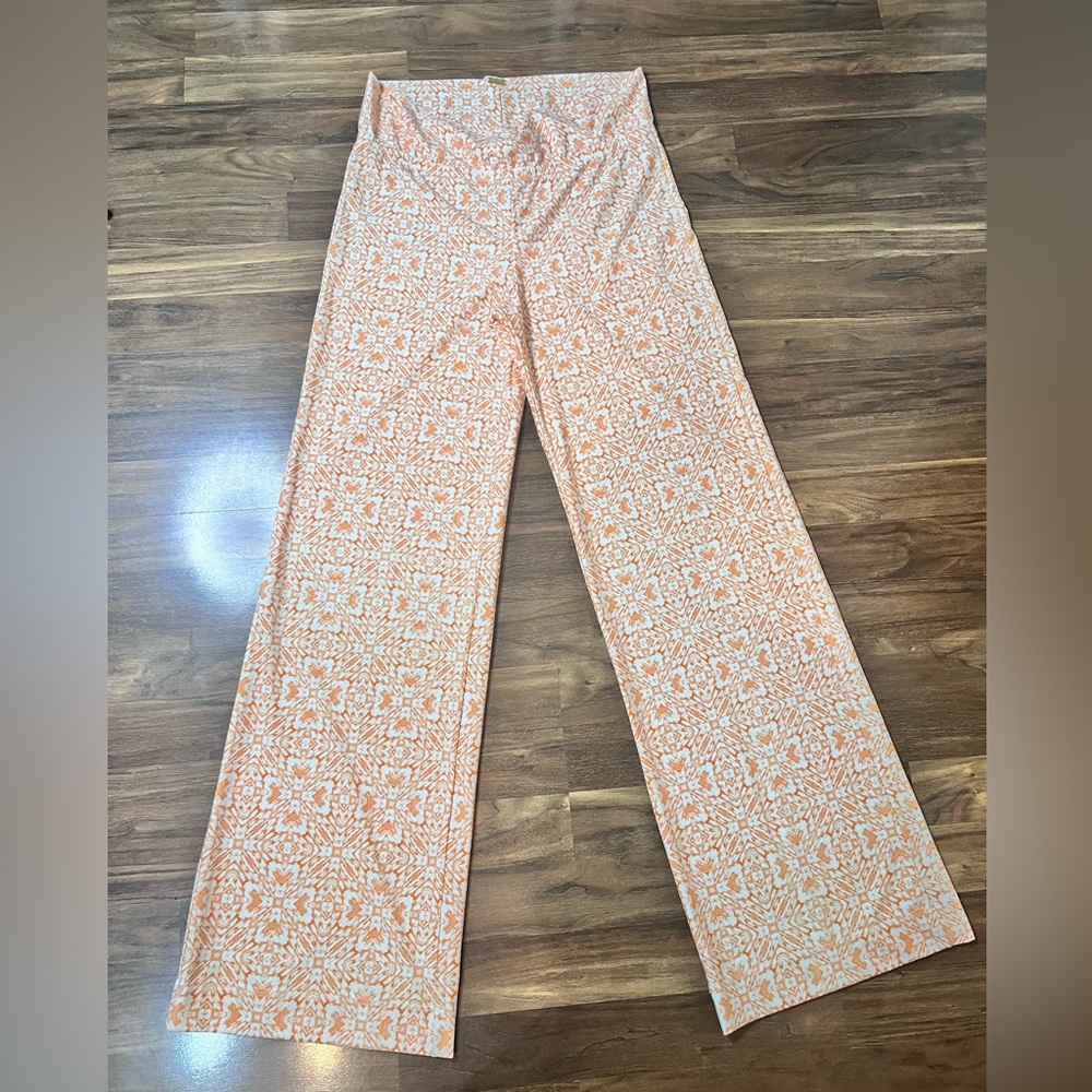 Helen Jon Orange Patterned Flare-Leg Pants — Size M — Excellent Condition